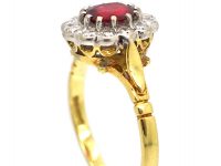 18ct Gold, Ruby & Diamond Oval Cluster Ring