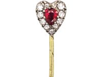 Edwardian Heart Shaped Tie Pin set with a Ruby & Diamonds