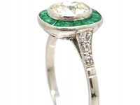 Platinum, Large Single Diamond Solitaire Ring with Calibre Emerald Frame