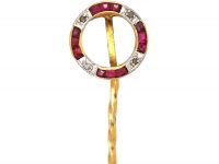 Art Deco 18ct Gold & Platinum, Ruby & Diamond Circle Tie Pin
