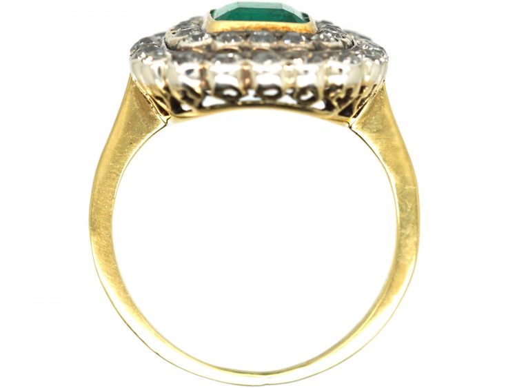 Art Deco 18ct White & Yellow Gold Large Colombian Emerald & Diamond Cluster Ring