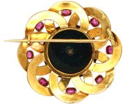 Victorian 18ct Gold, Ruby, Bloodstone & Rose Diamond Brooch in Original Case