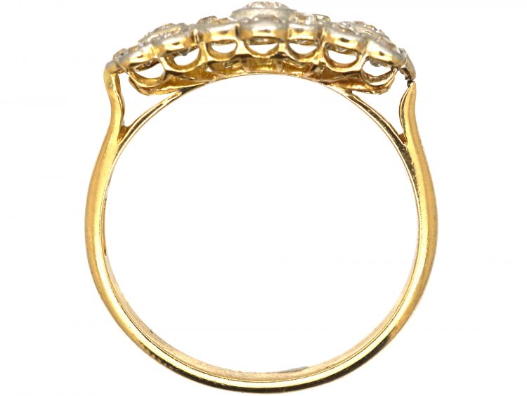 Edwardian 18ct Gold & Diamond Triple Cluster Diamond Ring