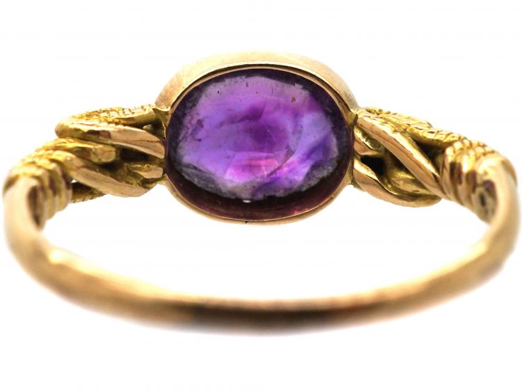 Regency 18ct Gold & Amethyst Ring with Knot Detail on the Shoulders