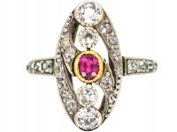 Art Nouveau 18ct White & Yellow Gold, Ruby & Diamond Ring