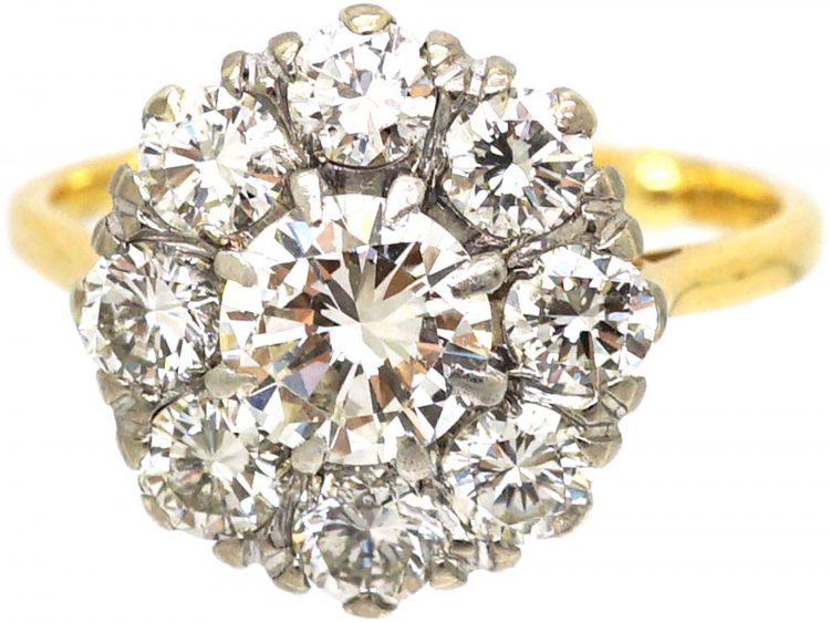 Retro 18ct Gold, Large Diamond Daisy Cluster Ring