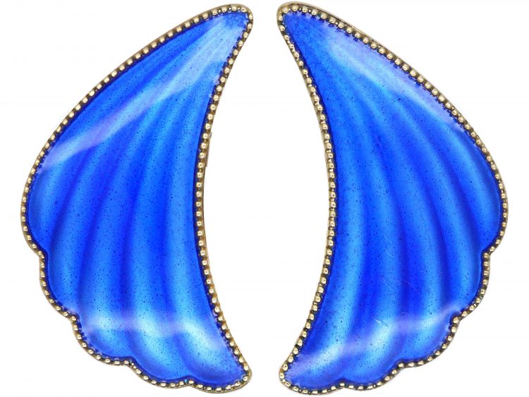 Norwegian Silver & Blue Enamel Leaf Earrings
