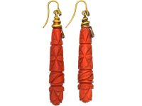 Georgian Carved Coral Drop Earrings with 15ct Gold Snake Wires