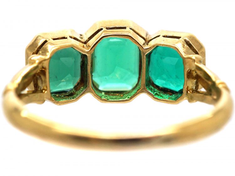 Victorian 18ct Gold, Emerald Paste Three stone Ring