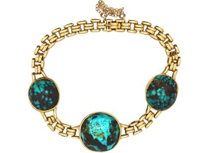 Art Nouveau 10ct Gold & Turquoise Matrix Bracelet