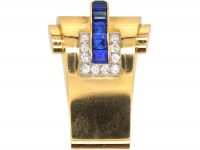 Art Deco 18ct Gold Clip by Boucheron set with Sapphires & Diamonds