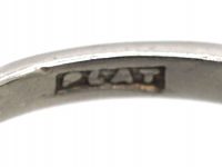 Art Deco Platinum, Old European Cut Diamond Solitaire Ring with Step Cut Shoulders set with Baguette Diamonds