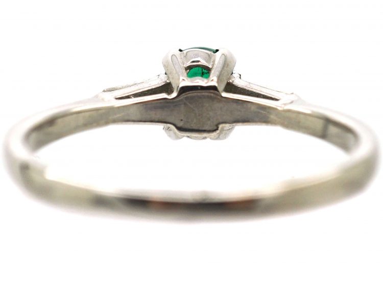 18ct White Gold, Emerald & Baguette Diamond Ring