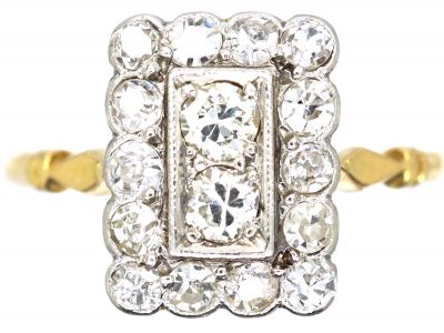 Art Deco 18ct Gold & Platinum Rectangular Ring set with Diamonds