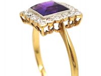 Art Deco 18ct Gold & Platinum, Amethyst & Diamond Square Ring