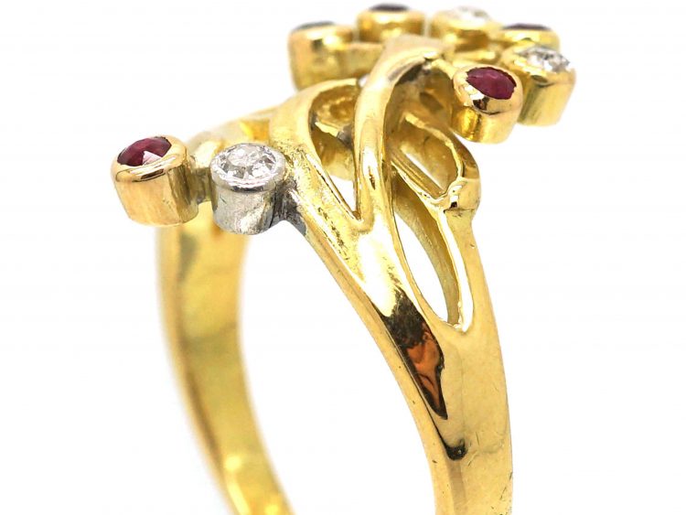 French 18ct Gold Art Nouveau Ring set with Rubies & Diamonds