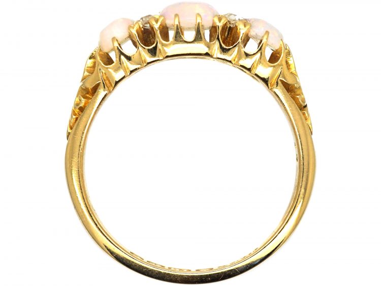 Edwardian 18ct Gold, Three Stone Opal & Diamond Ring by Deakin & Francis