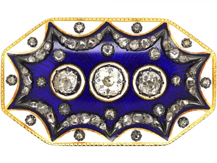 Georgian Diamond & Blue & White Enamel Firmament Brooch