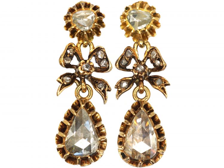 19th Century Rose Diamond Drop Earrings