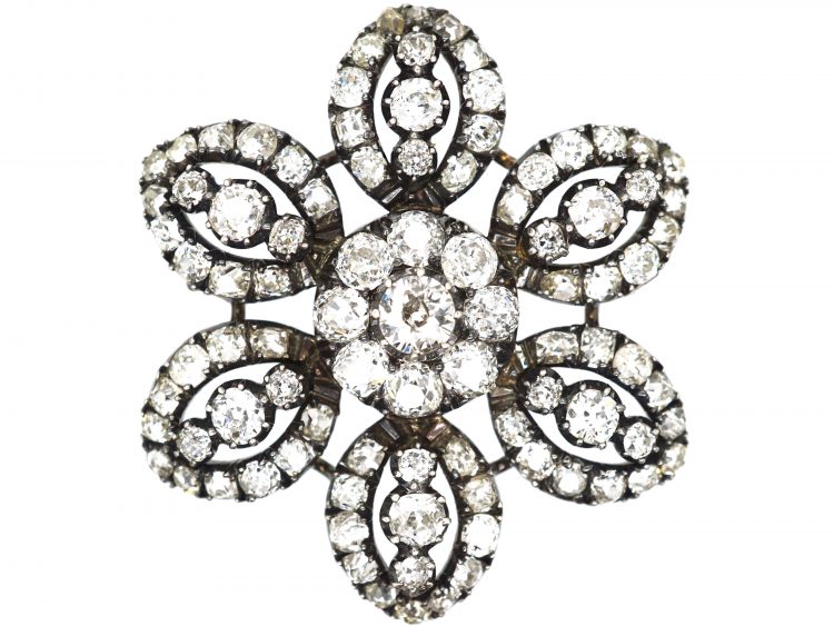 William IV Flower Brooch/ Pendant set with Old Mine Cut Diamonds