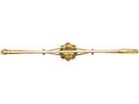 Edwardian 15ct Gold & Platinum, Diamond & Pearl Daisy Cluster Bar Brooch