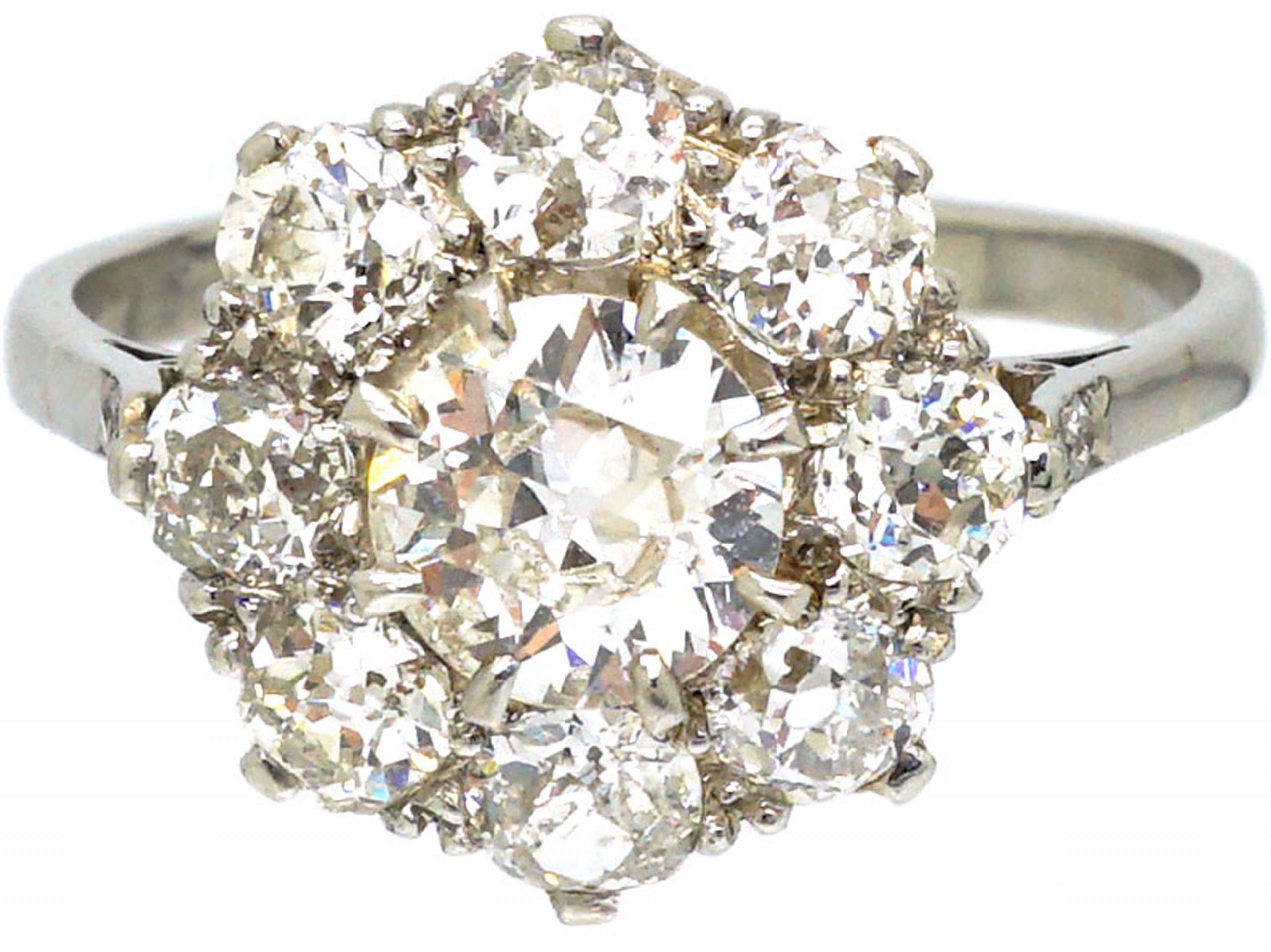 Platinum & Diamond Large Cluster Ring (715S) | The Antique Jewellery ...