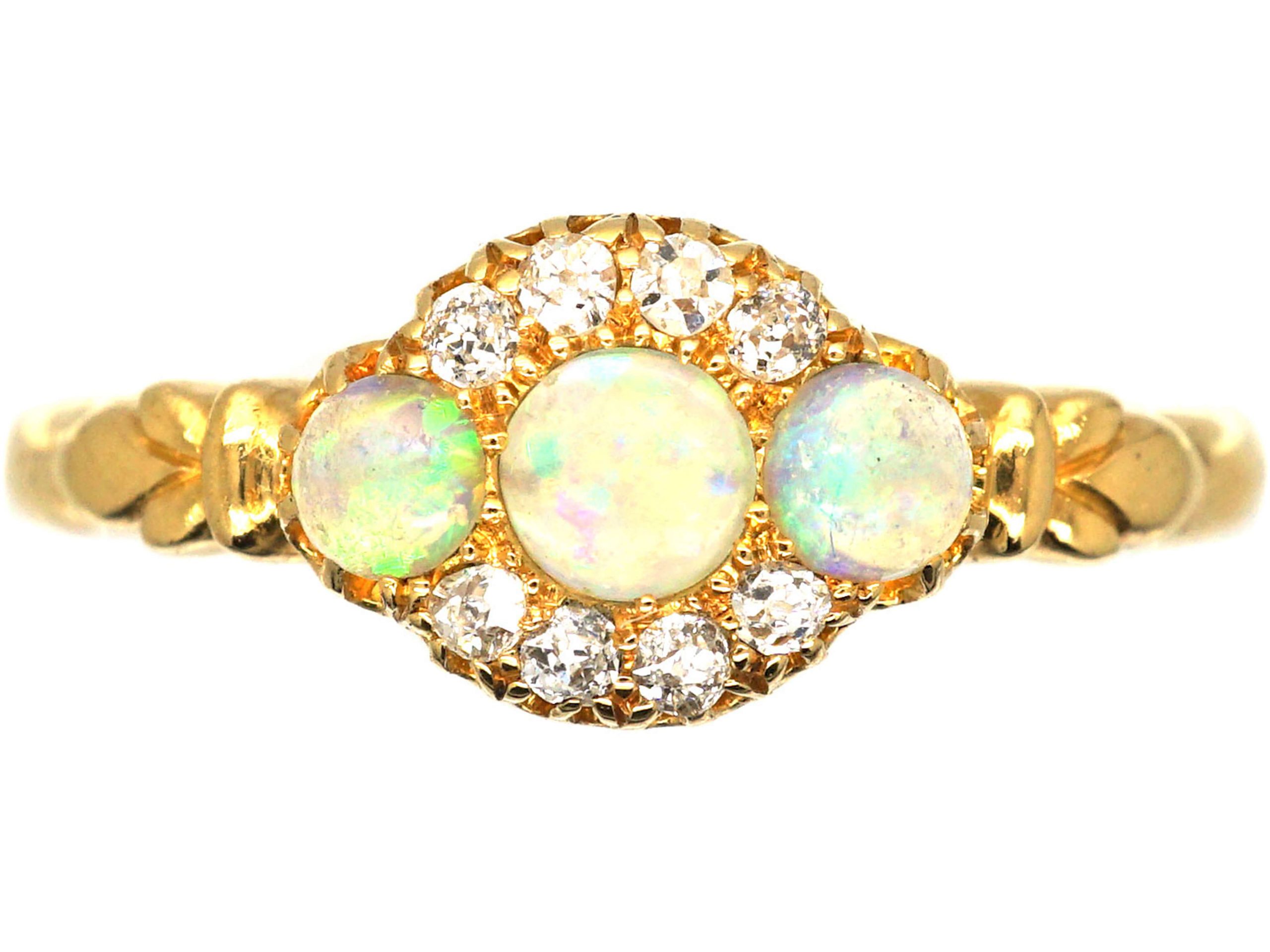 Edwardian 18ct Gold, Three Stone Opal & Diamond Ring made by Alabaster ...