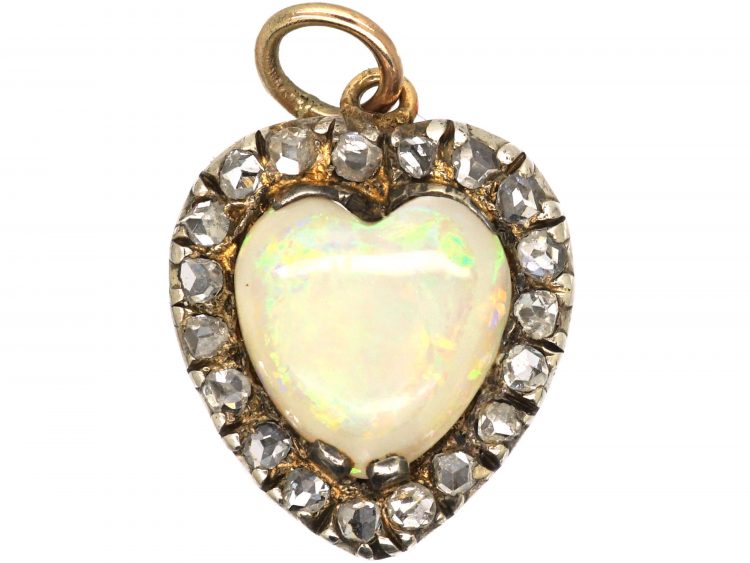 Edwardian Opal & Rose Diamond Heart Shaped Pendant