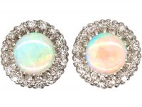18ct White Gold Opal & Diamond Cluster Earrings
