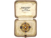 Edwardian 15ct Gold Flower Brooch set with Sapphires, Natural Split Pearls & a Diamond in Original Case