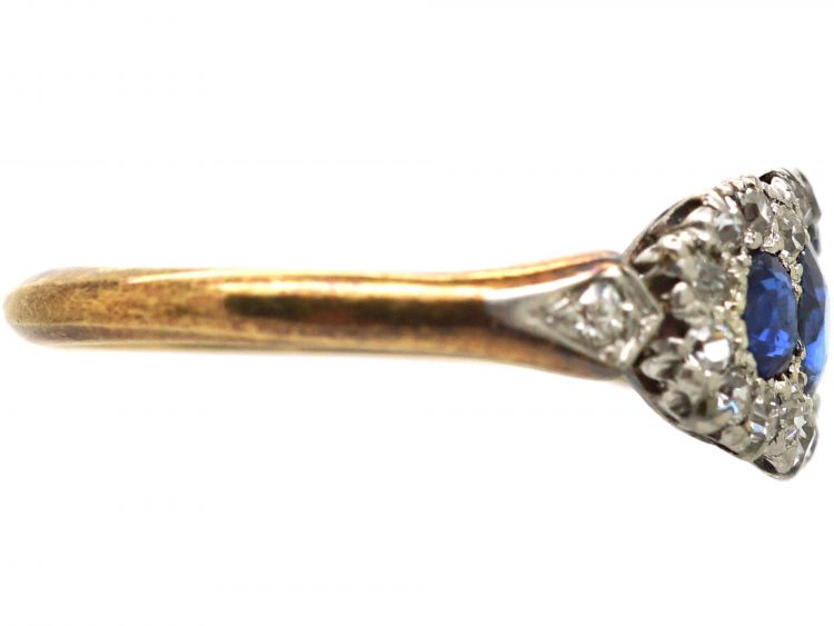 Victorian 18ct Gold, Sapphire & Diamond Three Stone Cluster Ring
