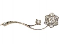 Victorian Curved Old Mine Cut Diamond Flower Brooch