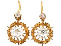 Edwardian 18ct Gold Diamond Solitaire Earrings with Rose Diamonds Above