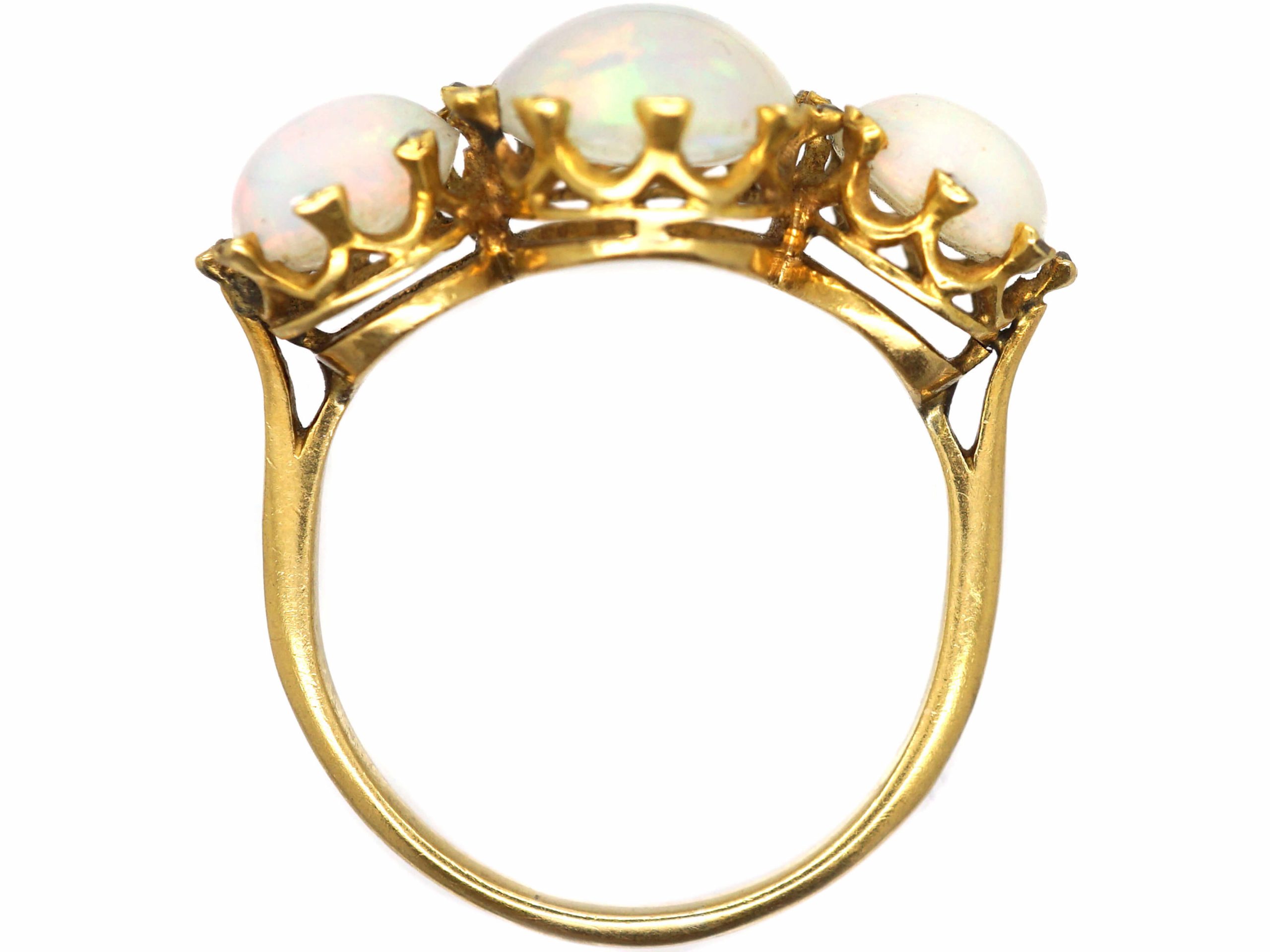 Edwardian 18ct Gold, Three Stone Opal Ring with Diamond Set Claws (759S ...