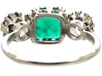 Art Deco Platinum, Colombian Emerald & Diamond Large Three Stone Ring