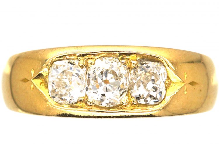 Victorian 18ct Gold, Three Stone Old Mine Cut Diamond Ring by Charles Green