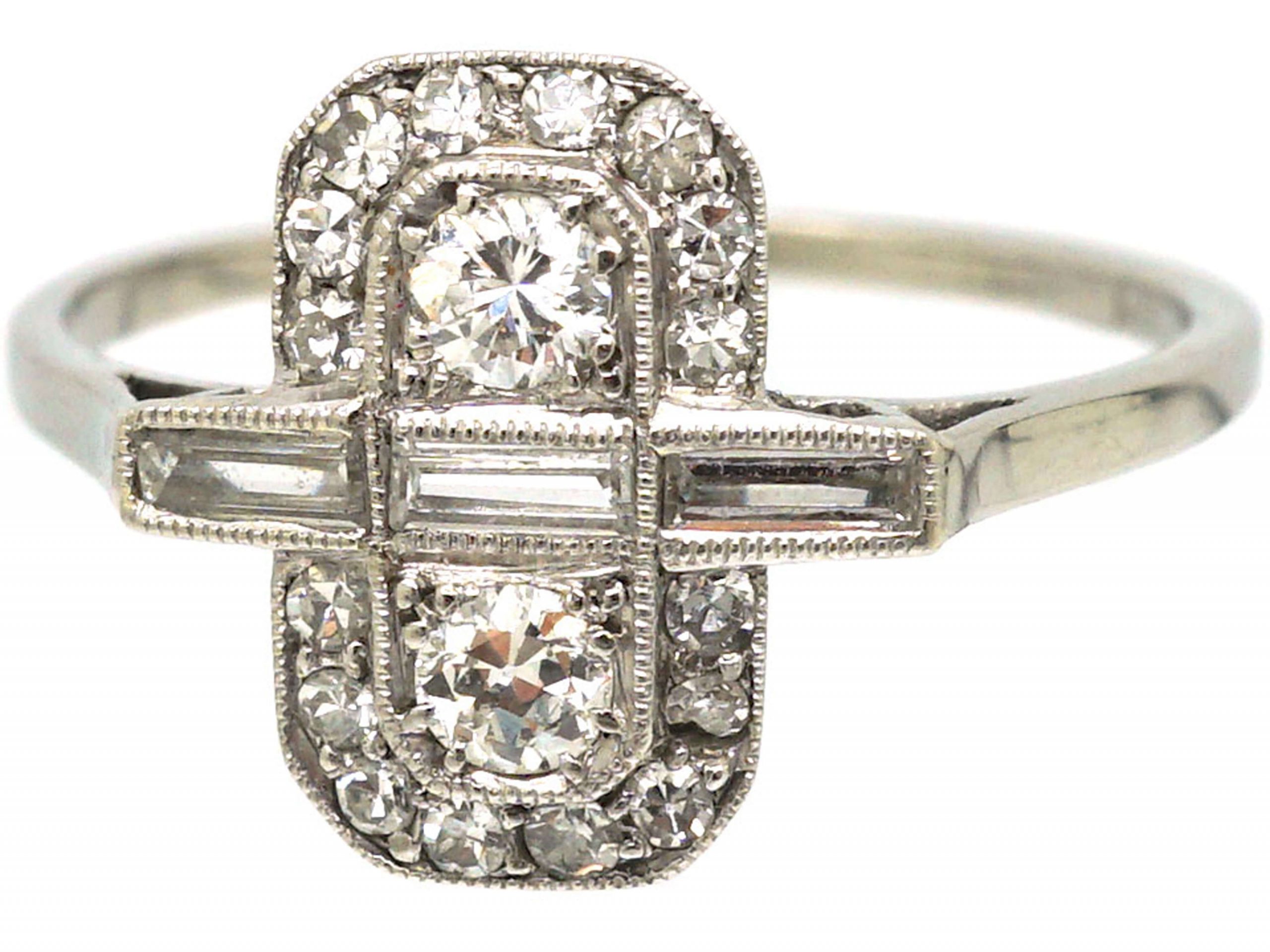 Art Deco Rectangular Shaped Ring with Round & Baguette Diamonds (700S ...