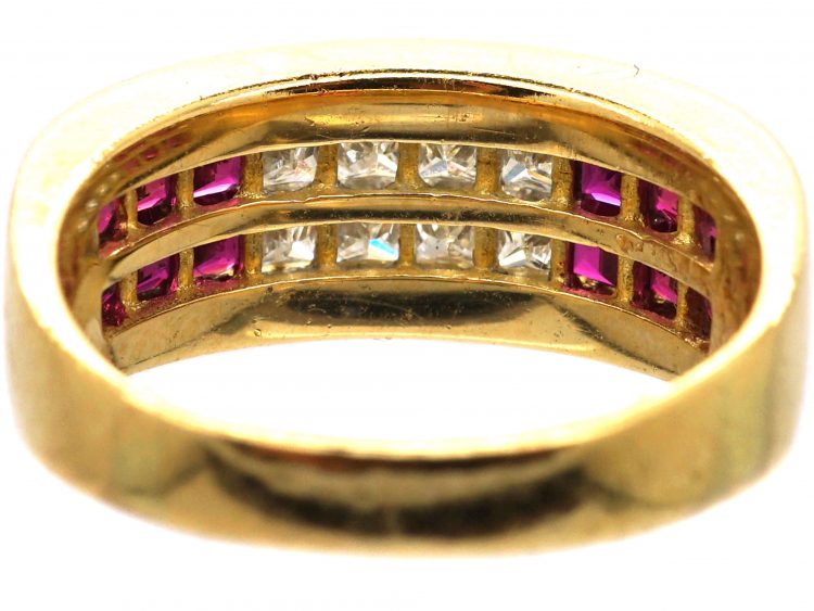 18ct Gold, Square Cut Ruby & Square Cut Diamond Ring