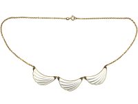 1950s Silver Necklace with Three White Enamelled Waves  by Elvik & Co