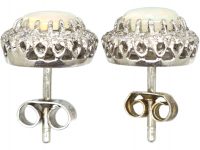 18ct White Gold Opal & Diamond Cluster Earrings