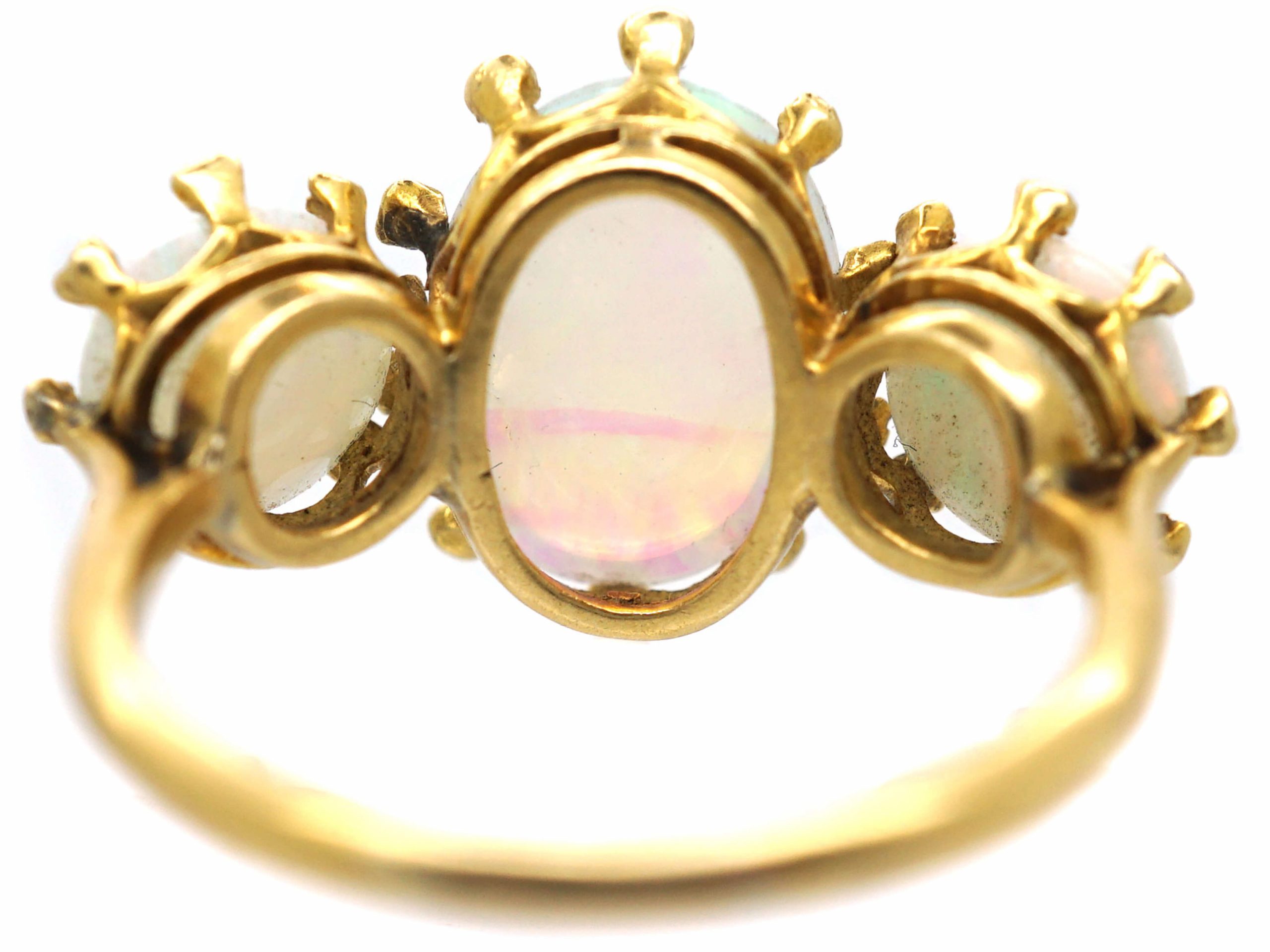 Edwardian 18ct Gold, Three Stone Opal Ring with Diamond Set Claws (759S ...