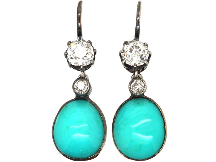 Early 20th Century Turquoise & Diamond Drop Earrings