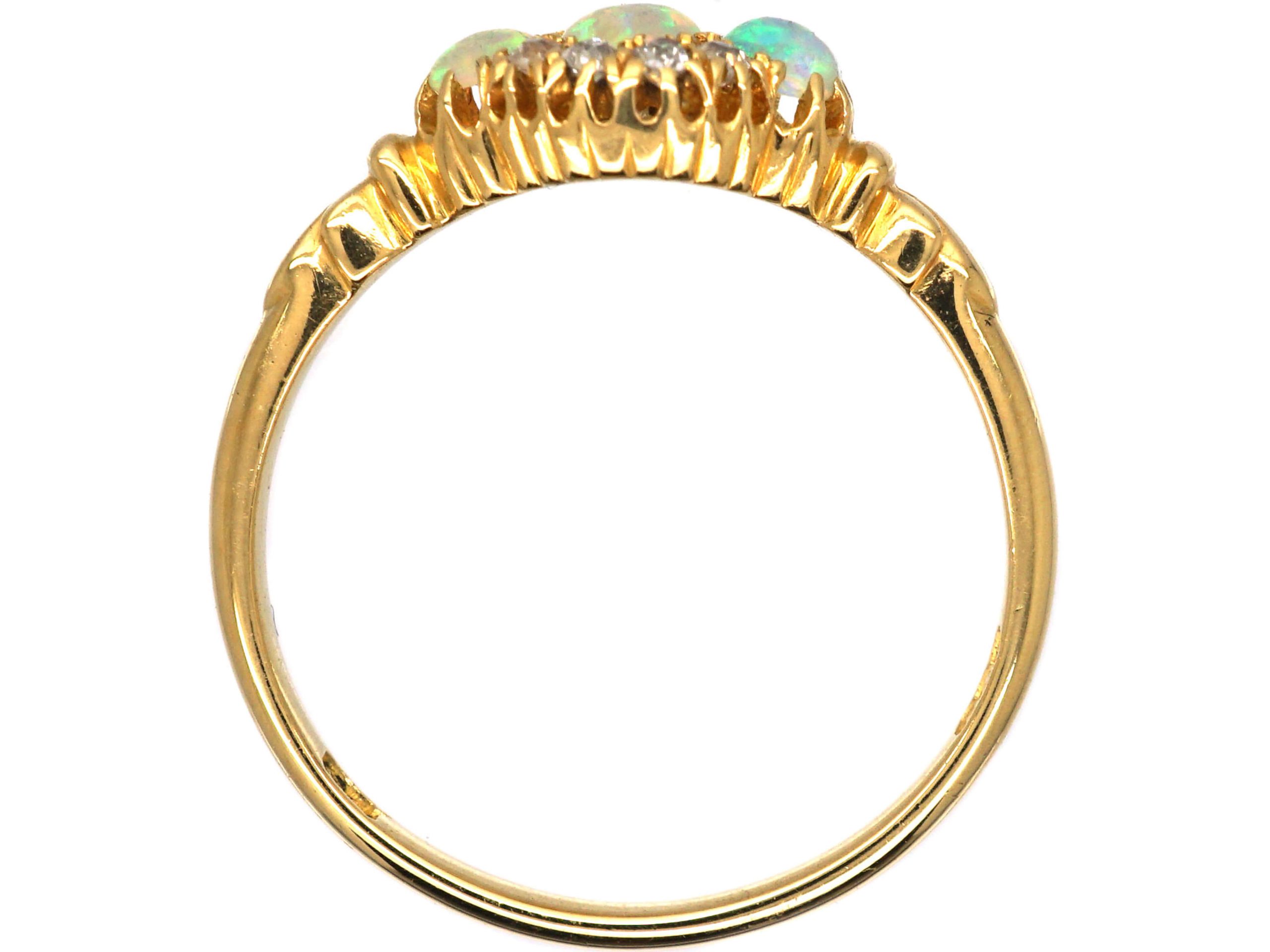 Edwardian 18ct Gold, Three Stone Opal & Diamond Ring made by Alabaster ...