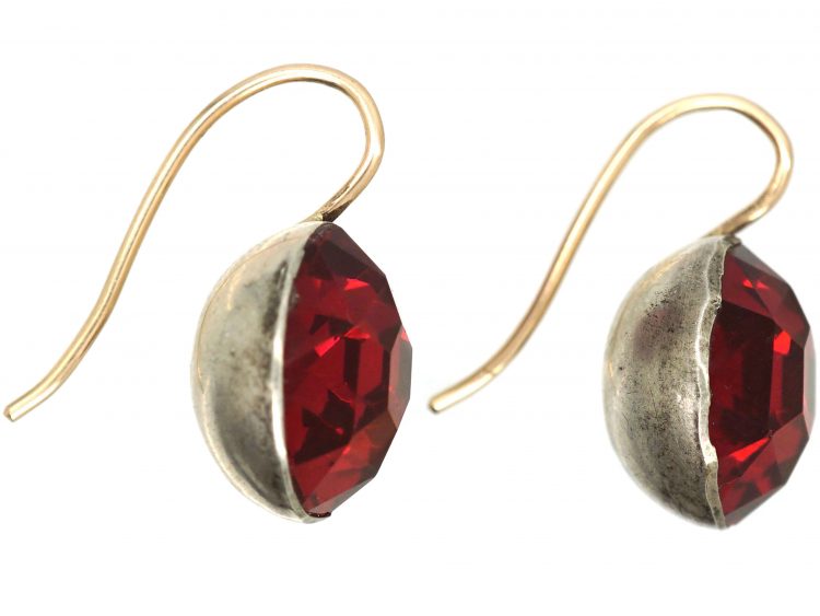 Georgian Silver & Red Paste Round Earrings