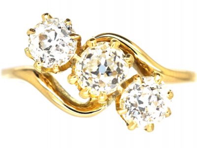 Edwardian 18ct Gold Three Stone Diamond Crossover Ring