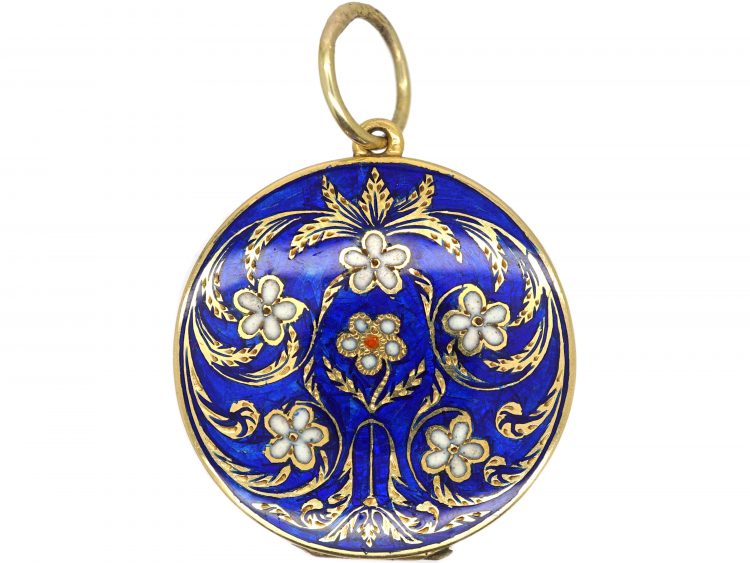 Early 19th Century 15ct Gold Double Sided Swiss Enamel Round Locket with Pansy Motifs
