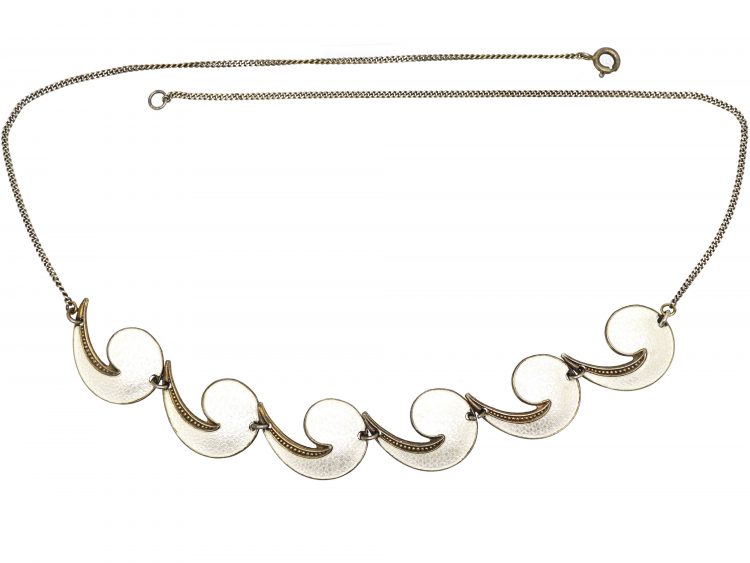 Silver & White Enamel Necklace by Albert T  Scharning