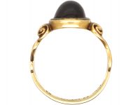 Victorian 18ct Gold, Black Enamel & Cabochon Garnet Mourning Ring