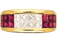 18ct Gold, Square Cut Ruby & Square Cut Diamond Ring