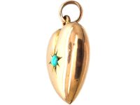 Edwardian 9ct Gold Heart Shaped Pendant set with a Turquoise